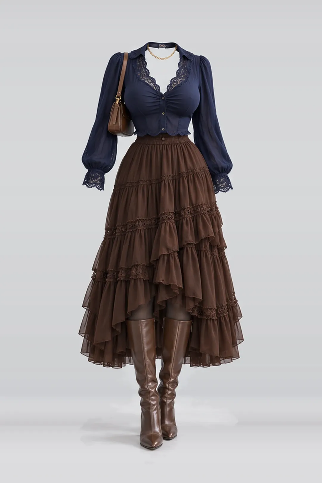 Navy lace blouse + skirt