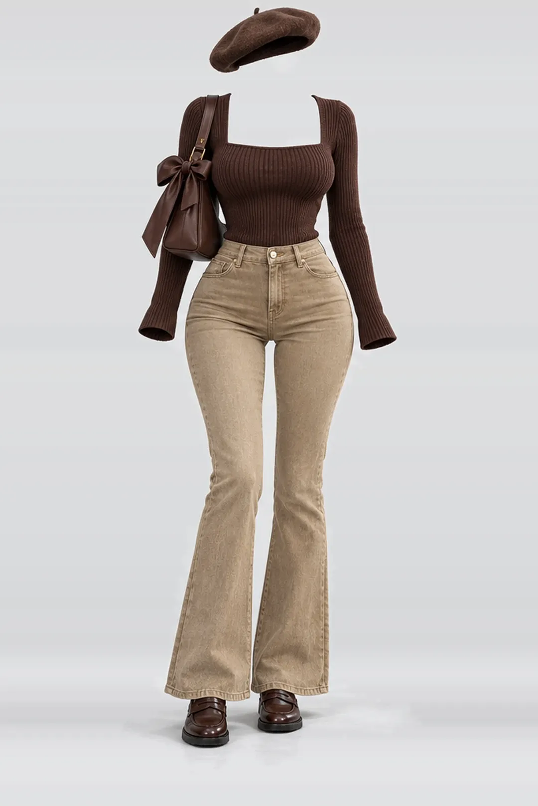 Knit top + khaki denim trousers