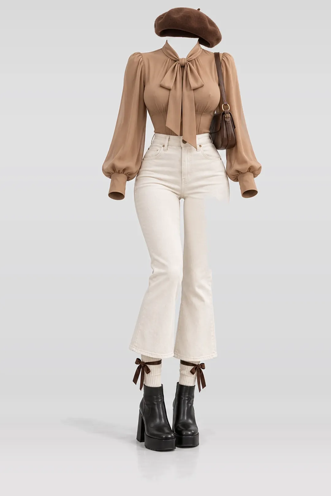 Blouse + ivory denim trousers