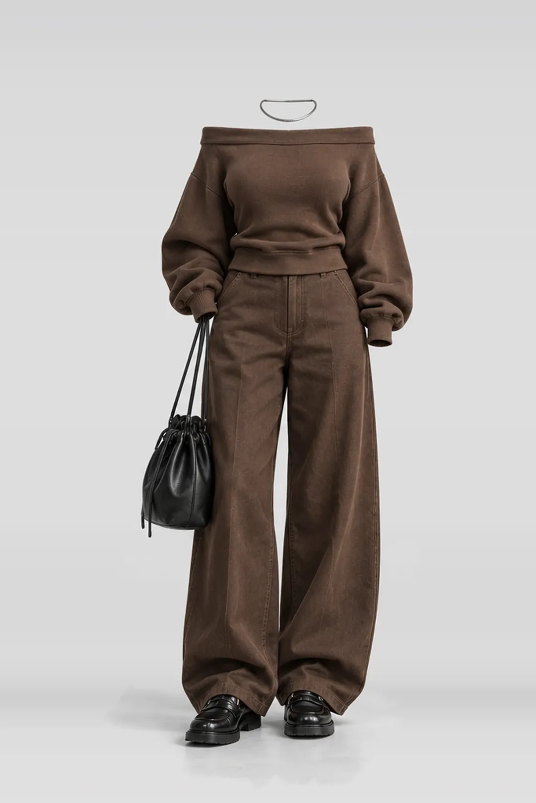 Brown trousers + black loafers
