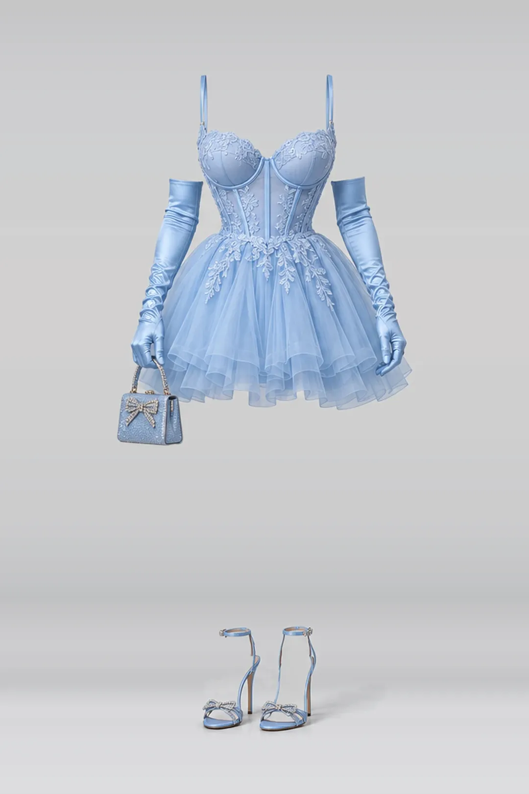 Blue mini dress + tulle skirt