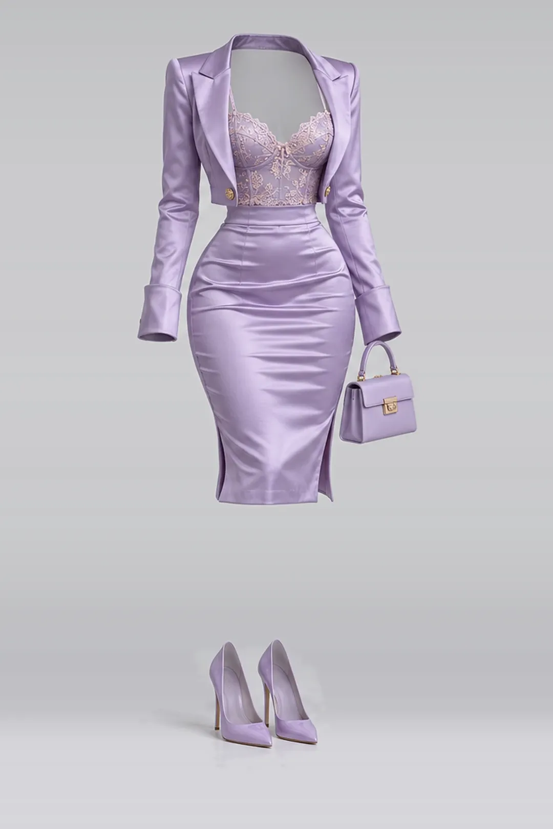 Lavender satin skirt + lace camisole