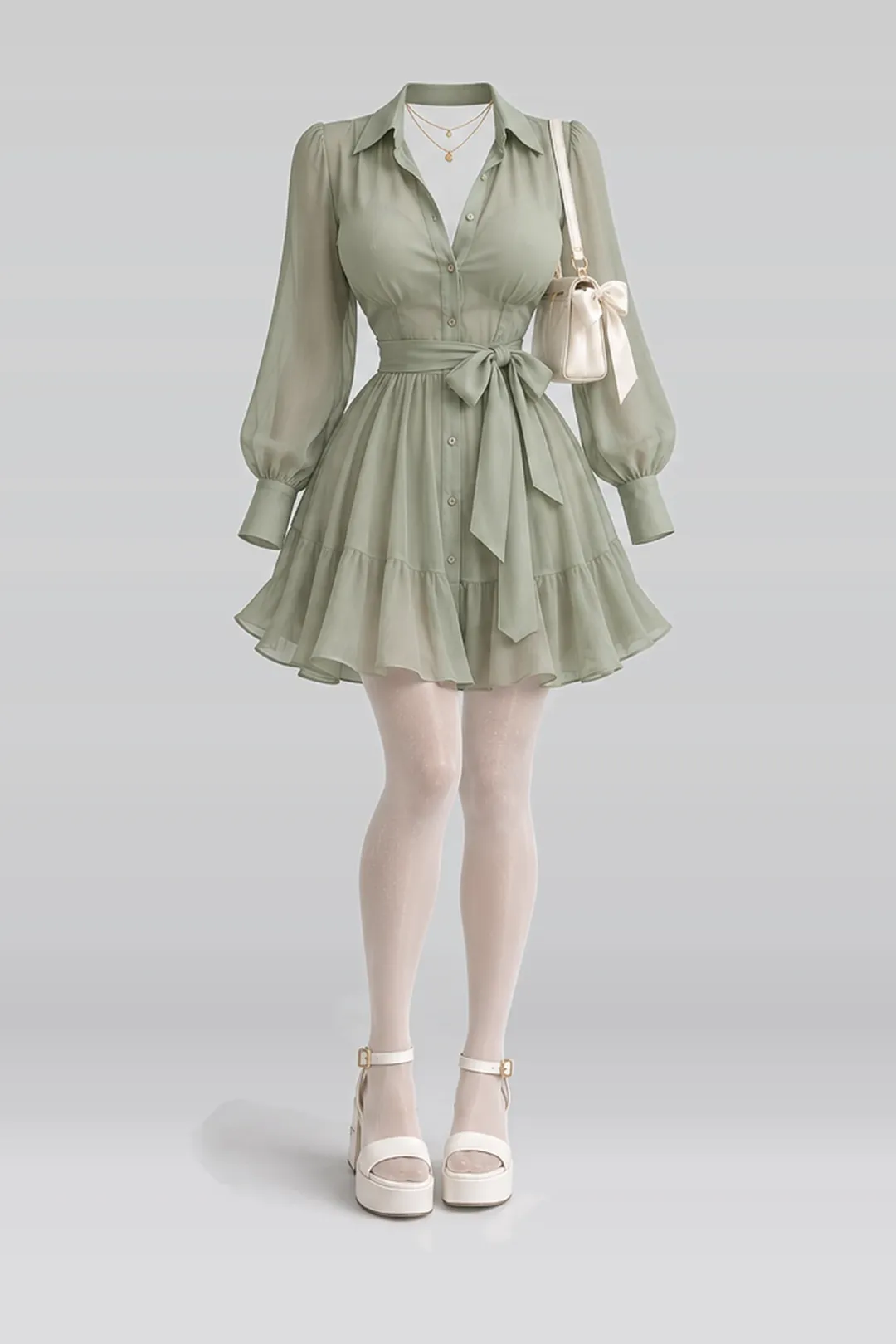 Green ribbon shirt + dress