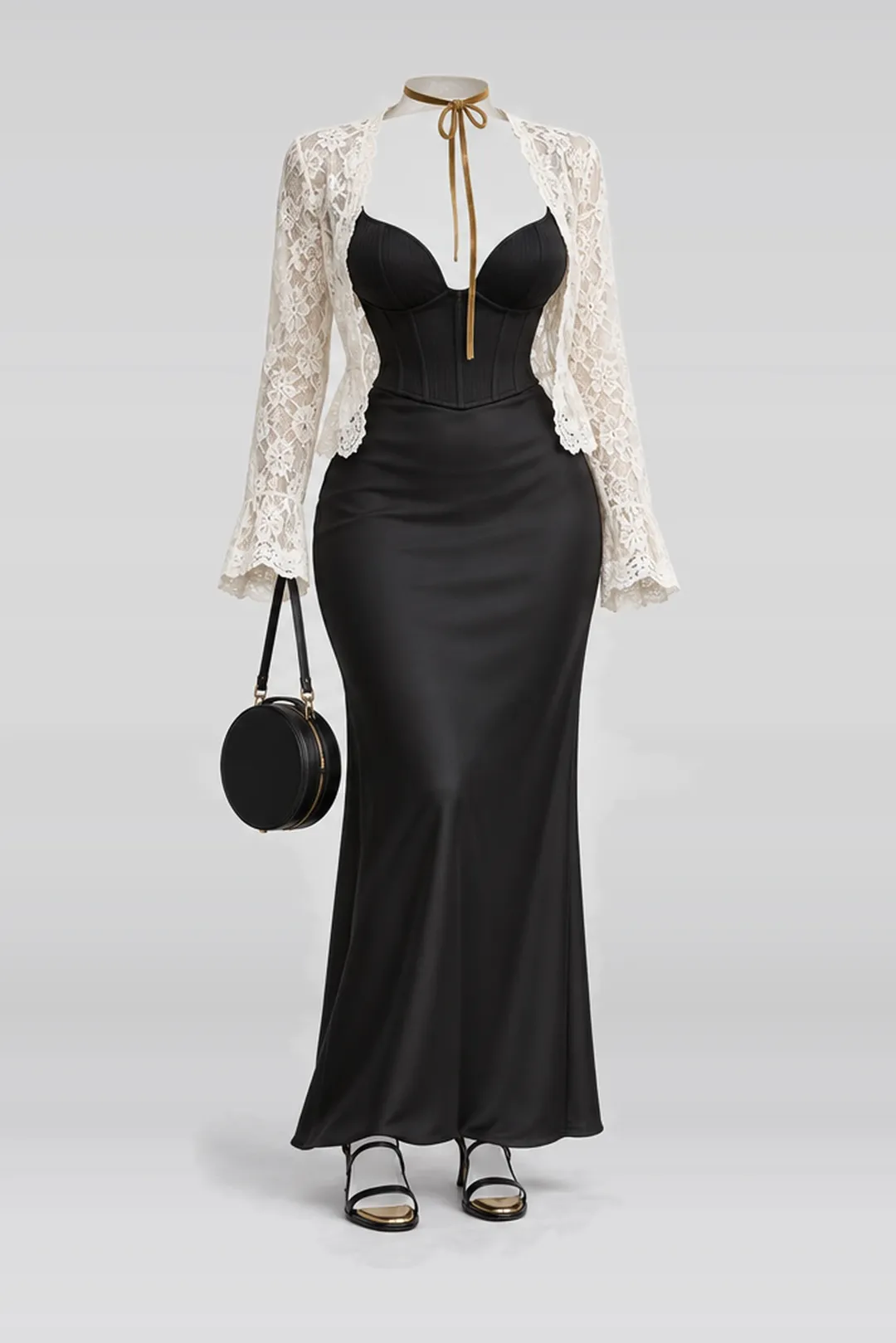 Black ivory lace jacket + maxi skirt