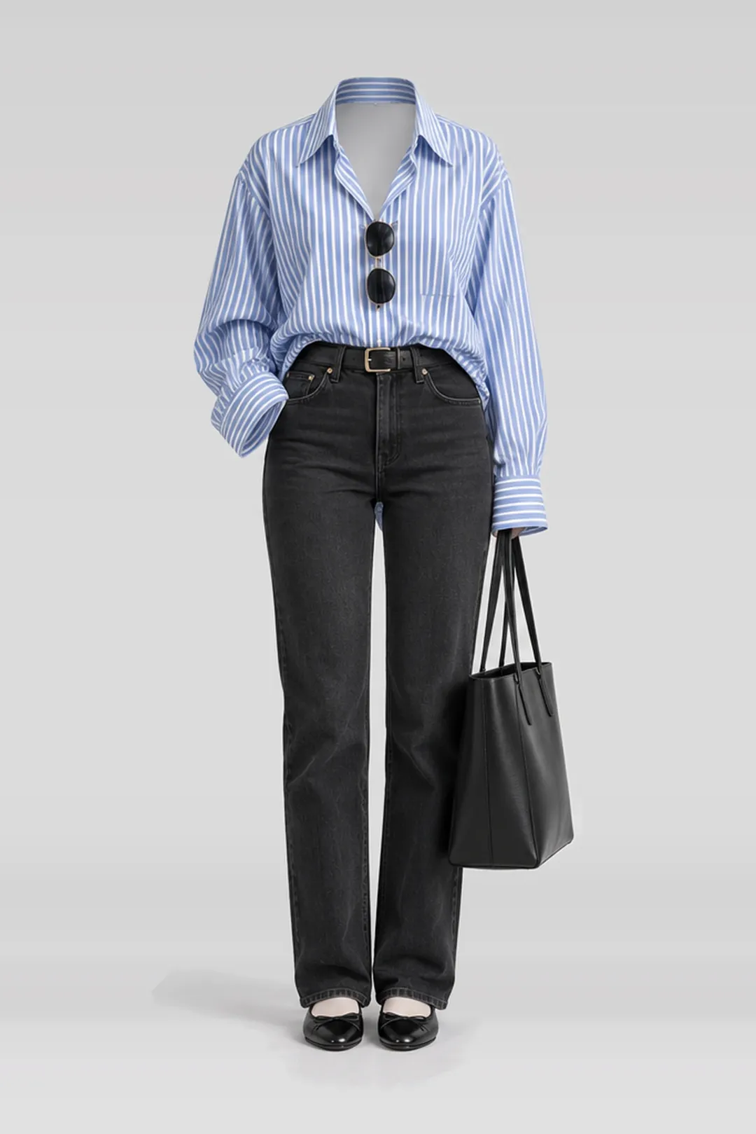 Blue white shirt + black jeans