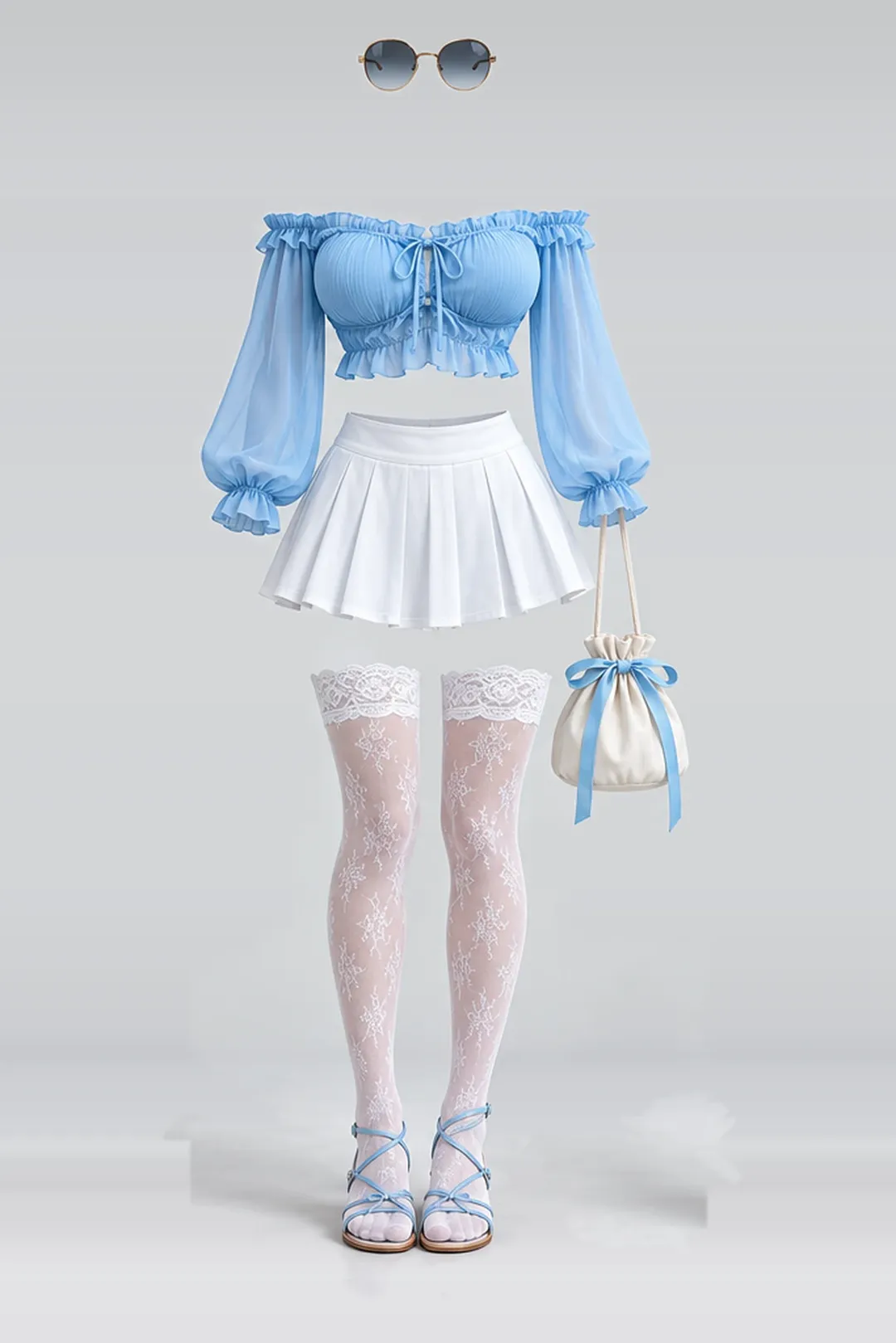 蓝色衬衫 + 白色短裙 · 夏季穿搭参考