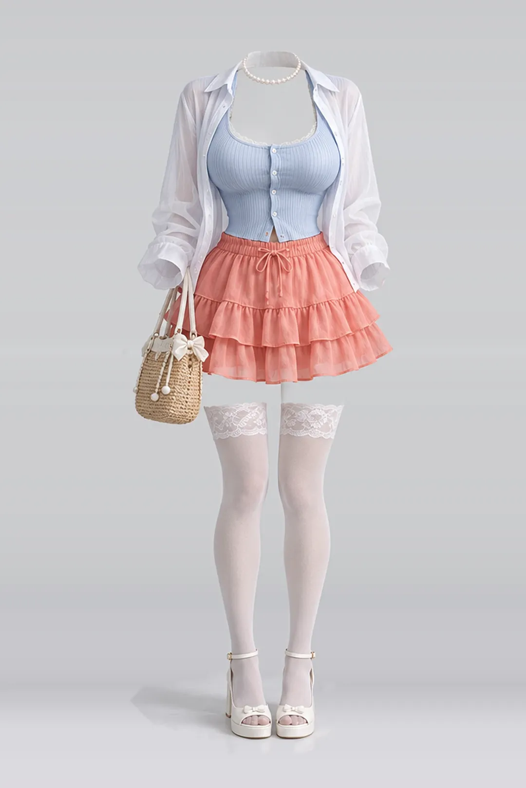 蓝色开衫 + 短裙 · 夏季穿搭参考