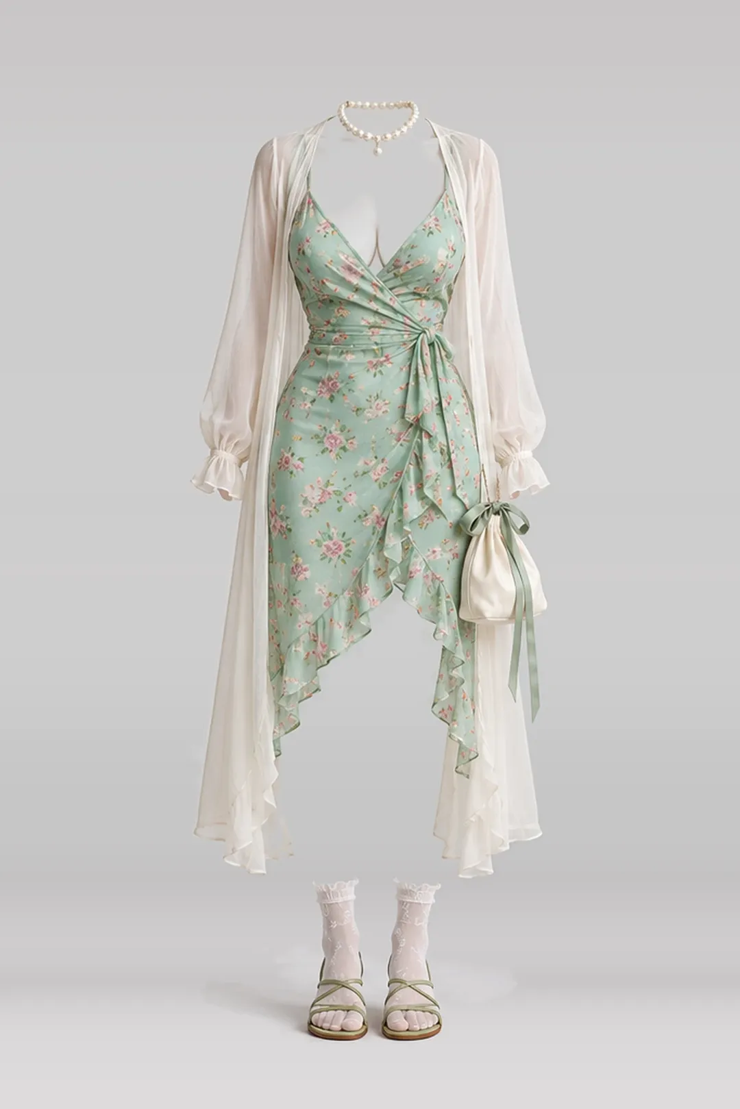 Mint floral dress + cardigan