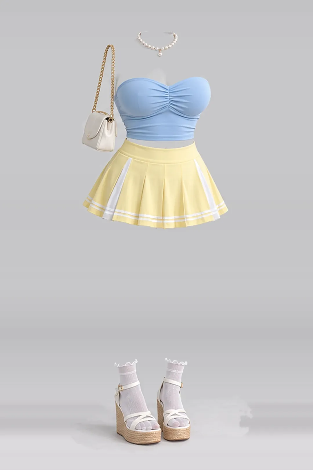 Blue yellow white mini skirt + socks