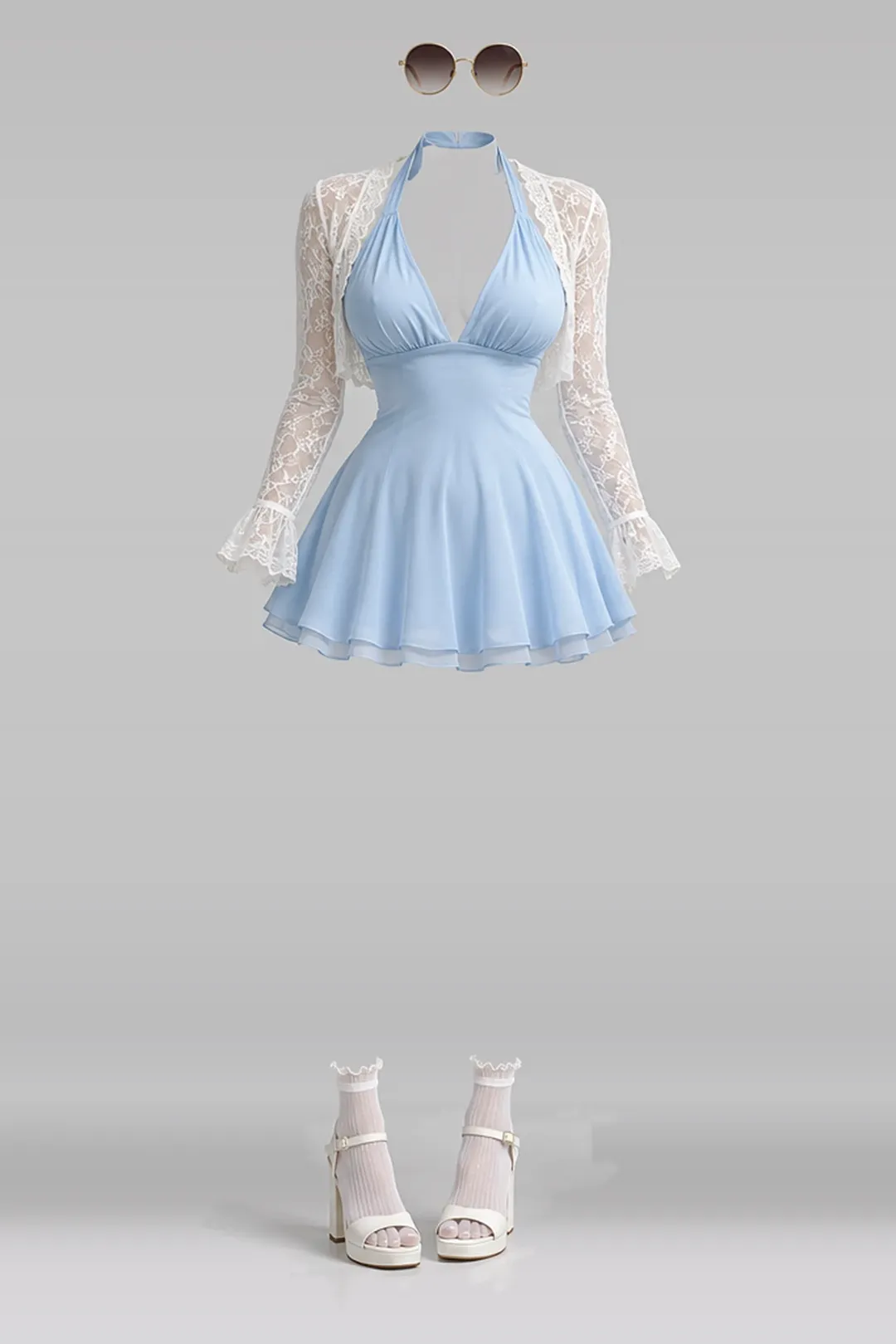 蓝色短款连衣裙 · 夏季穿搭参考