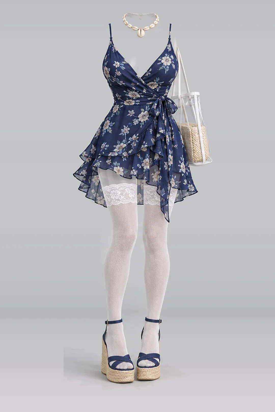 藏青色碎花连衣裙 · 夏季穿搭参考