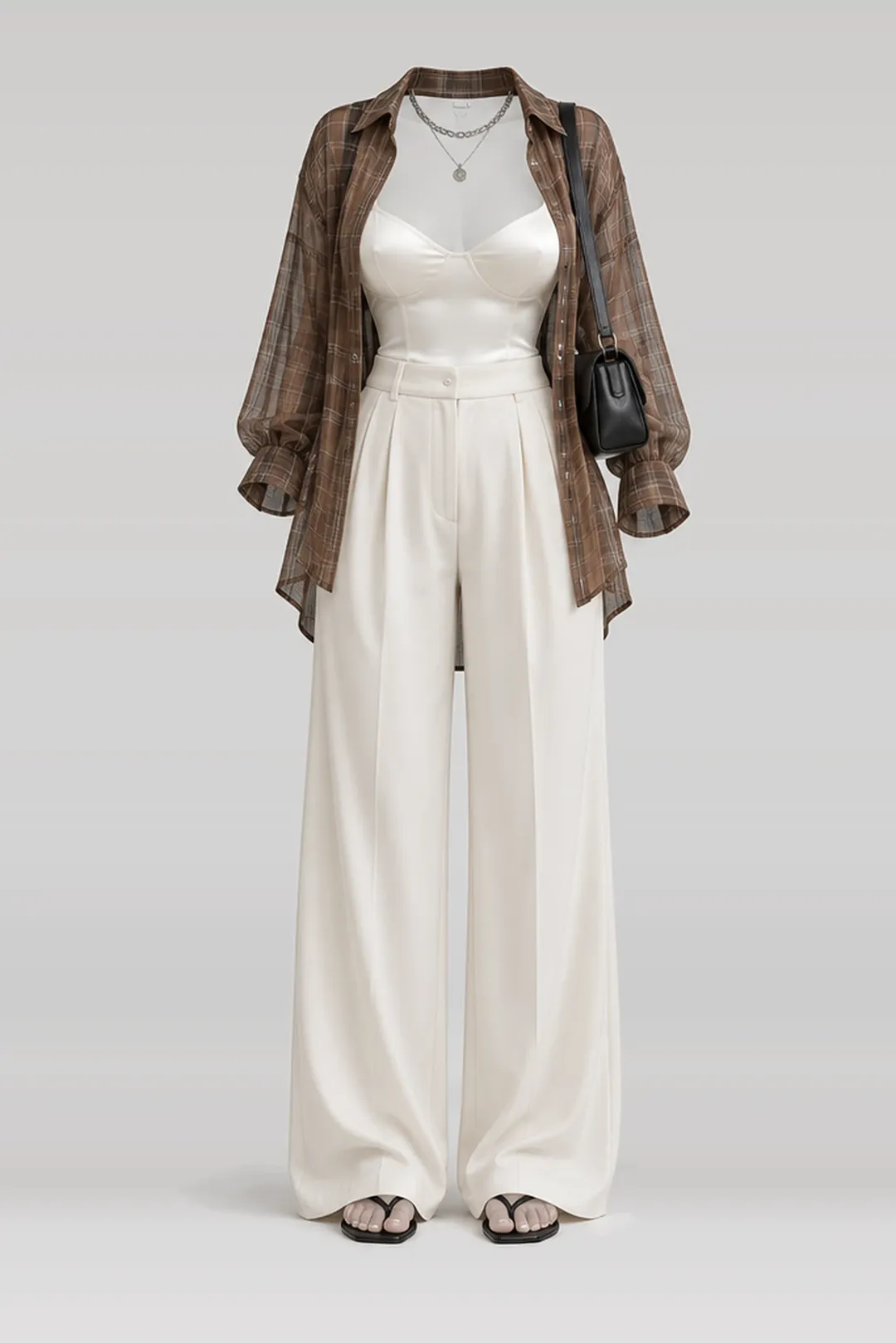 Brown shirt + ivory camisole