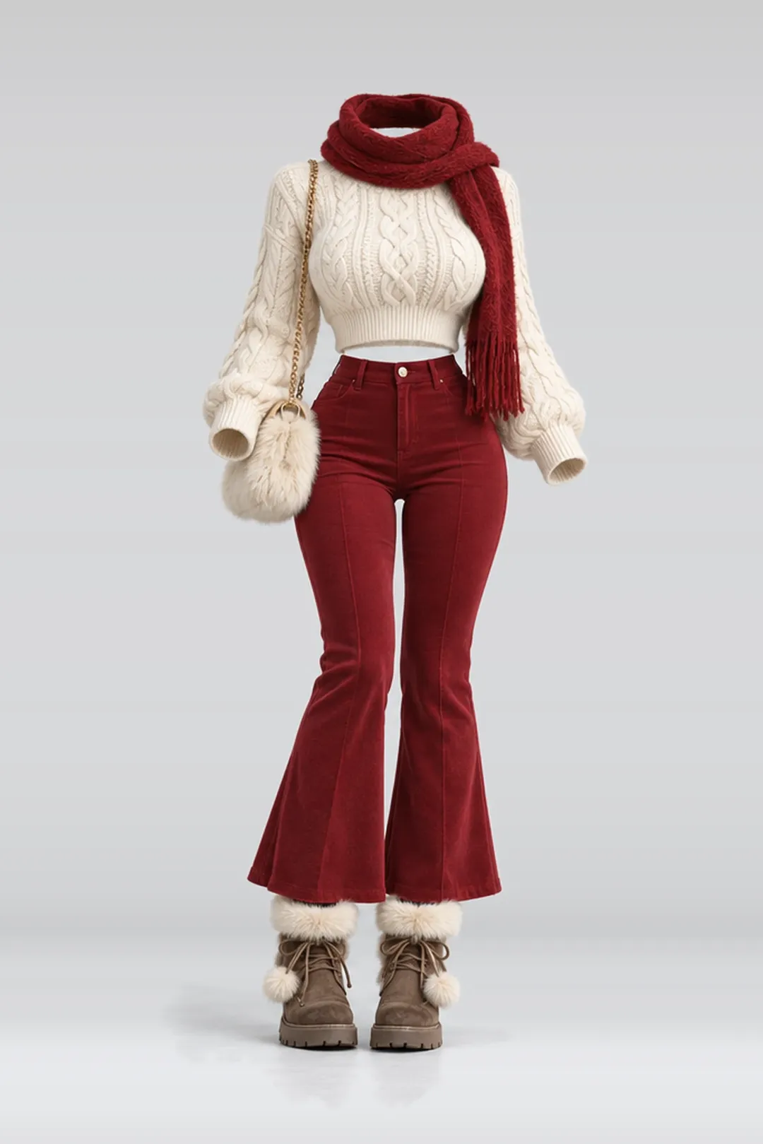 Ivory knit sweater + red trousers