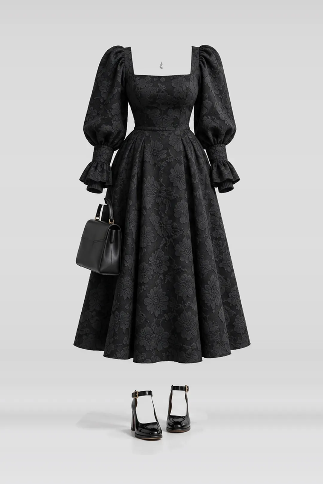 黑色中长连衣裙 · 冬季穿搭参考