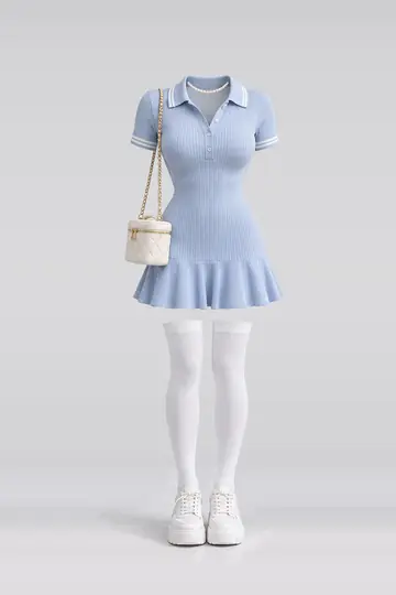 蓝色针织连衣裙