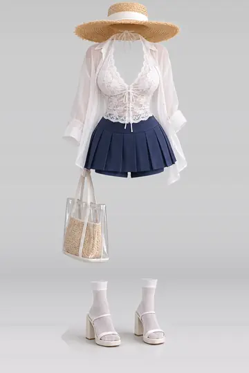 衬衣 + 藏青色百褶短裙裤