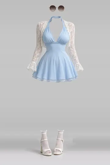 蓝色短款连衣裙