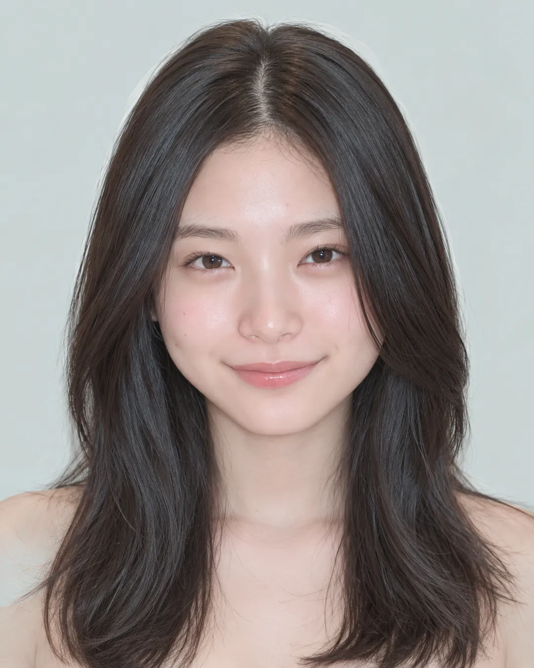 半长黑发光泽层次 · 人像脸模参考