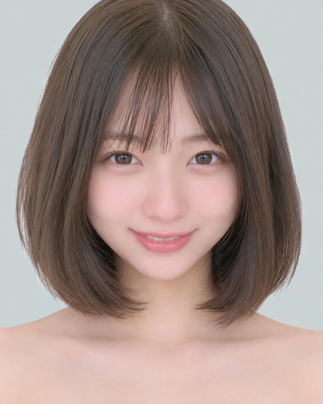 圆润短波波(空气刘海·深棕色) · 人像脸模参考